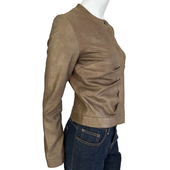 Black Label Paul Smith Leather Jacket Button Lined Ruched Bronze Size Medium EUC - Picture 8 of 10